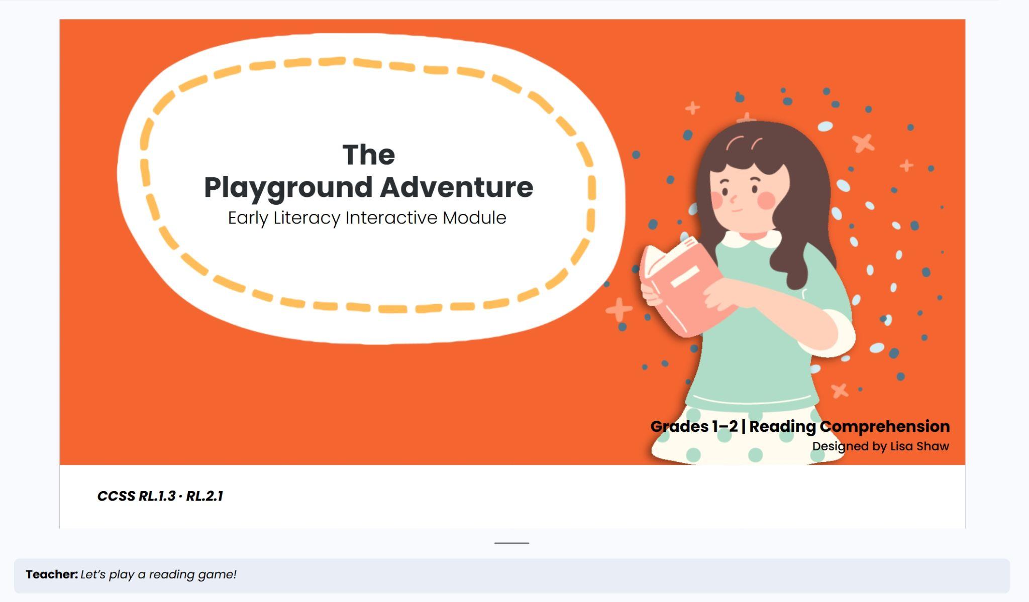 The Playground Adventure reading comprehension module